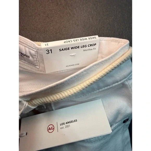 AG Adriano Goldschmied Saige Wide Leg Crop White Jeans Japanese Fabric NWT Sz 31